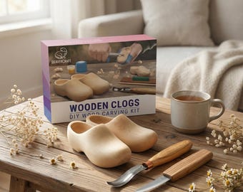 Wood Carving Kit – DIY Wooden Clogs Project | Beginner Whittling Tool Set | Beavercraft DIY10