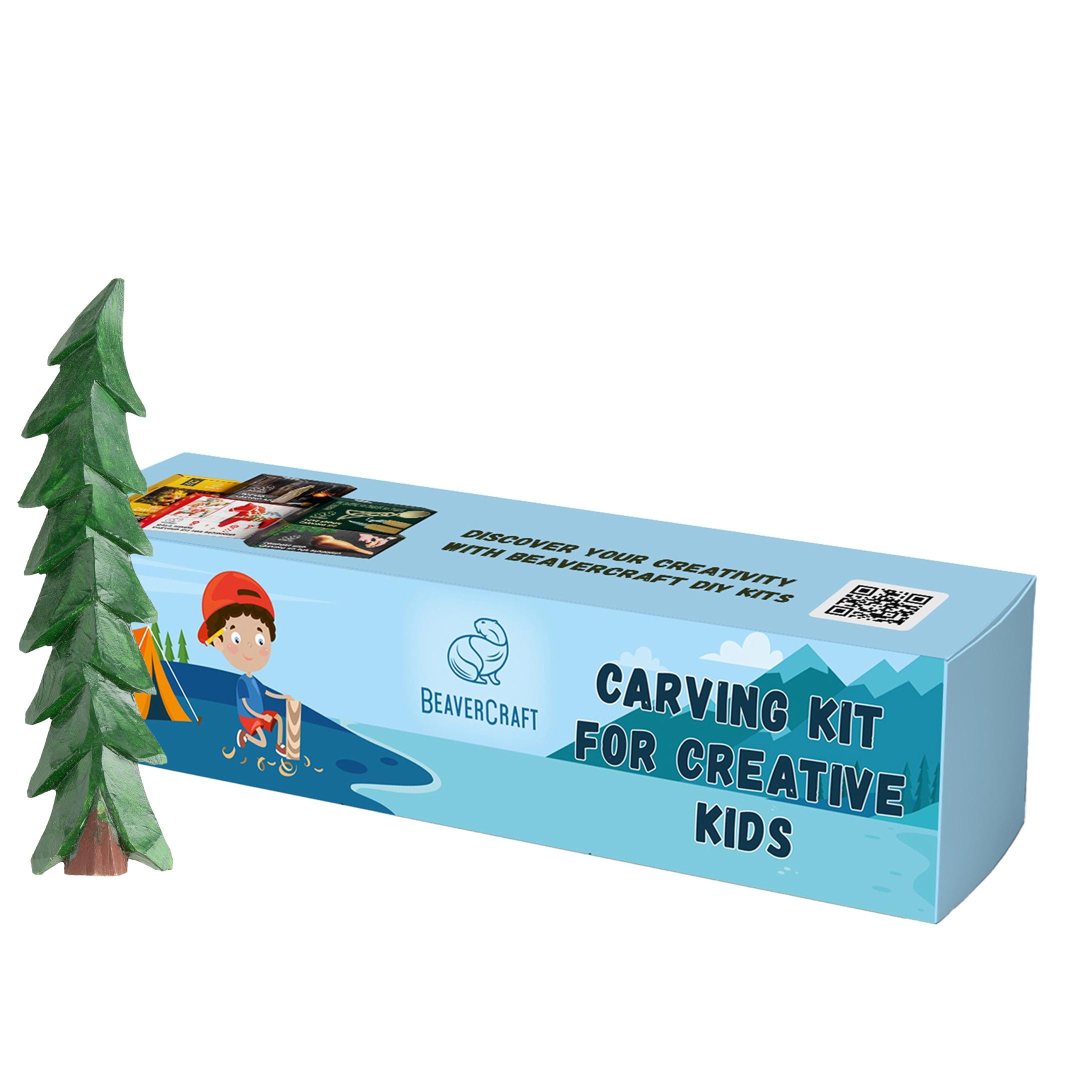 Wood Carving Kit Spruce Tree– Kids Safe Whittling Set – Beginner