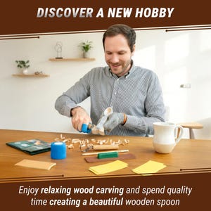 Wood carving kit for beginners featuring spoon blank and high-carbon steel knives.