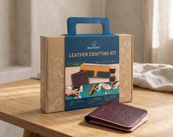 Leather Wallet Craft Kit for Beginners with Leather Keychain | video tutorial & 20+ design templates