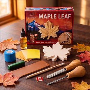 Relief Carving Kit – Maple Leaf Carving Project with Palm Tools and Basswood | BeaverCraft | DIY_Canada