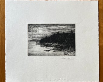 1999 Thomas Wood (1951-2022) Etching, “Kayak Cove, Jones Island,” 65/100