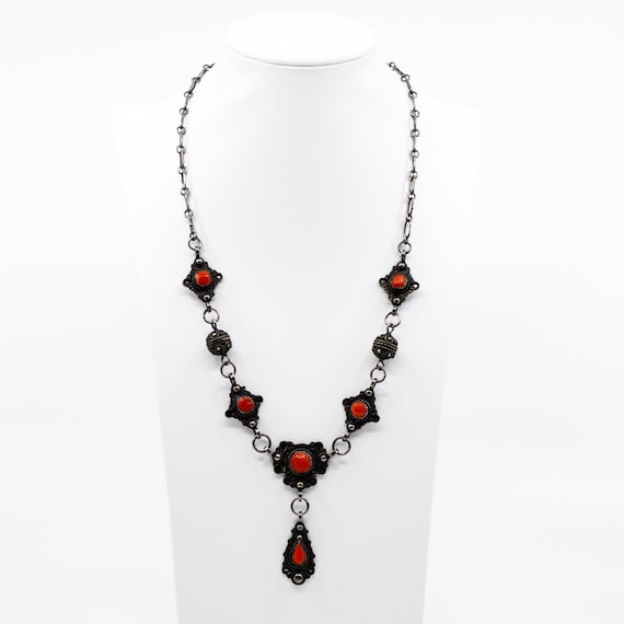 1920s Coral and 800 Silver Necklace