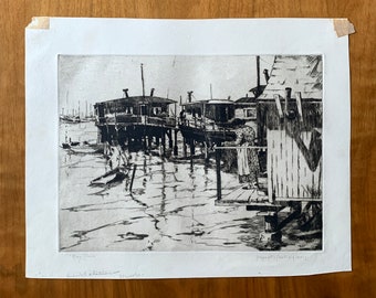 1937 Jeannette Maxfield Lewis (1894-1982) Drypoint, “Bay Shore”