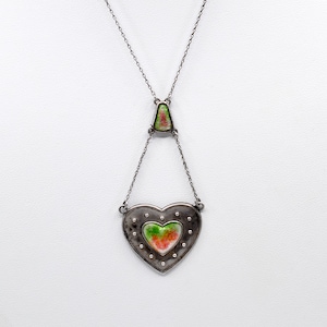 19th Century English Arts & Crafts Charles Horner Sterling Silver and Enamel Heart Necklace