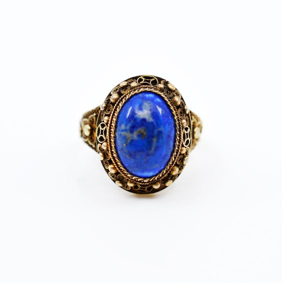 Vintage Asian Silver and Gilt Filigree Ring with … - image 2