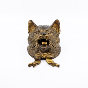 Circa 1900 Austrian Cold Painted Cast Iron Cat Head Inkwell