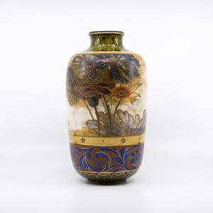 19th Century Doulten Burslem Floral Pattern English Art Pottery Vase