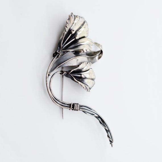 Mid-Century Hand Wrought Sterling Silver Flowers … - image 1