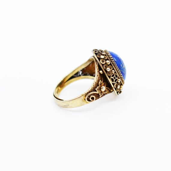 Vintage Asian Silver and Gilt Filigree Ring with … - image 3