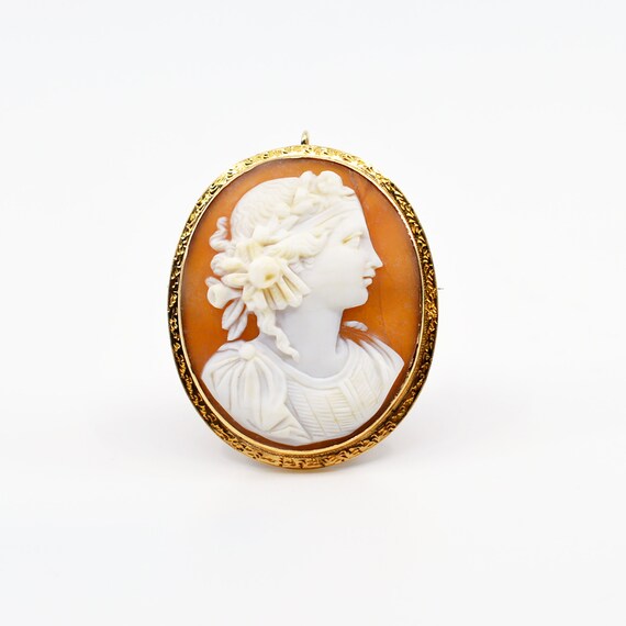 1860s 14K Carved Shell Cameo Brooch - image 1