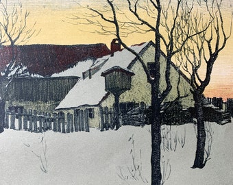 Circa 1910 Stone Lithograph by Grace Rhoades Dean (1878 - 1968), “Farmhouse in Schwabing”