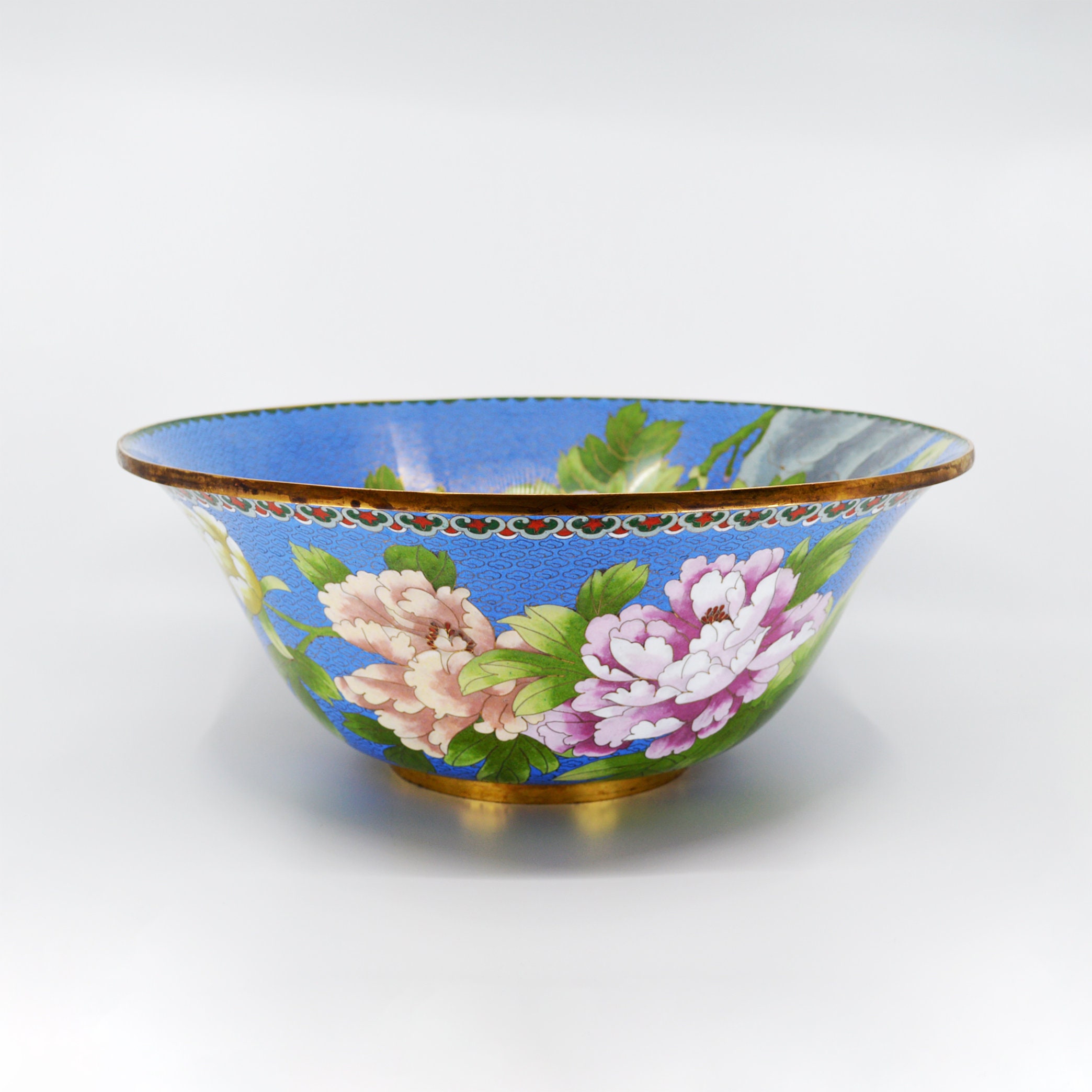 Large Vintage Chinese Cloisonné Bowl with Peonies and Etsy
