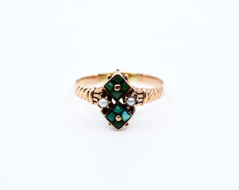 Victorian Turquoise and Seed Pearl 10K Gold Ring