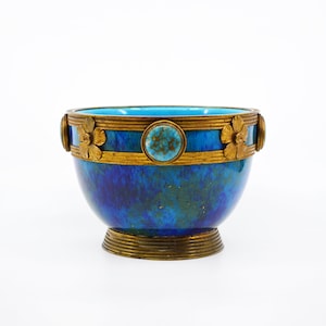 1920s Art Deco Glazed Porcelain and Bronze Bowl by Paul Milet for Sevres France