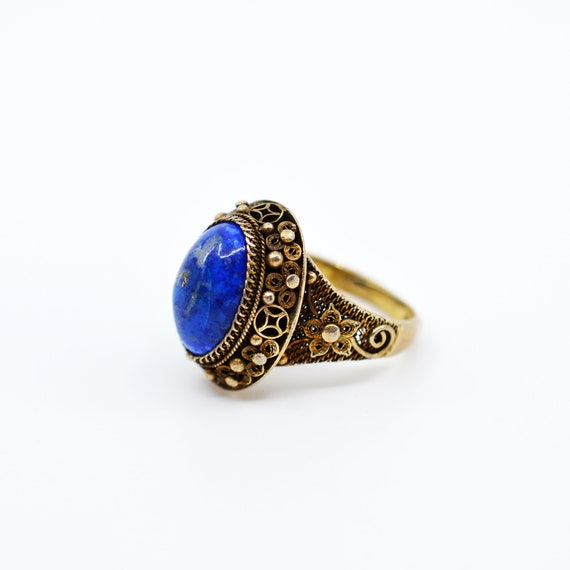 Vintage Asian Silver and Gilt Filigree Ring with … - image 1