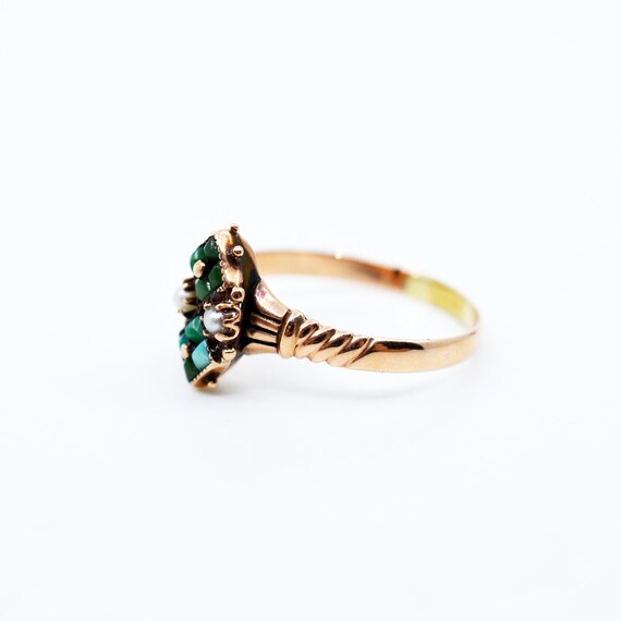 Victorian Turquoise and Seed Pearl 10K Gold Ring - image 3