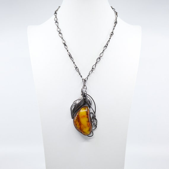 1960s Large Baltic Amber and 916 Silver Pendant
