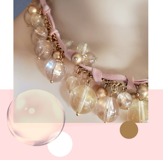 VINTAGE ANTHROPOLOGIE Necklace Glass Bubbly Chic Ball Beads Pink