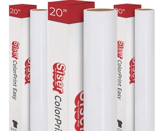 May include: Three rolls of white Siser ColorPrint Easy heat transfer vinyl, each 20 inches wide. The rolls are packaged in red and white boxes with the Siser logo.