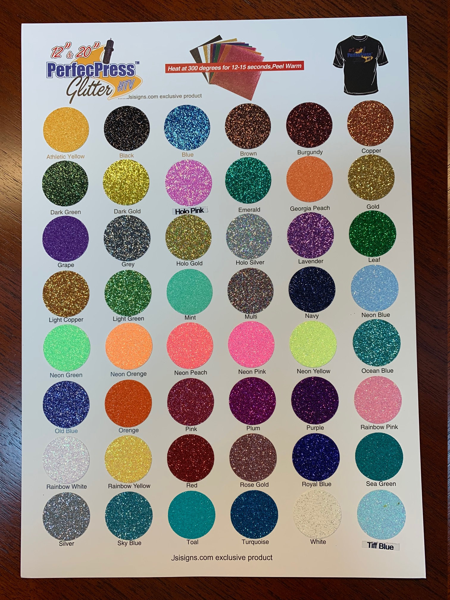 HTV Glitter COLOR CHART  "PerfecPress Brand" - this is not sheets of material!