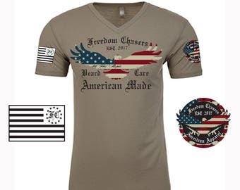 Men's Freedom Chasers Premium Fitted Printed Sueded V-Neck Tee (Choose Color & Size)