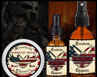 3 Pack - Freedom Chasers Beard Balm, Oil and Aroma Spray - Organic and Natural