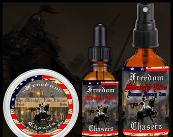 3 Pack - Freedom Chasers Midnight Ride Beard Balm, Oil and Aroma Spray - Organic and Natural
