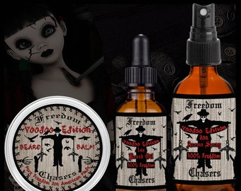 3 Pack - Freedom Chasers Voodoo Beard Balm, Oil and Aroma Spray - Organic and Natural