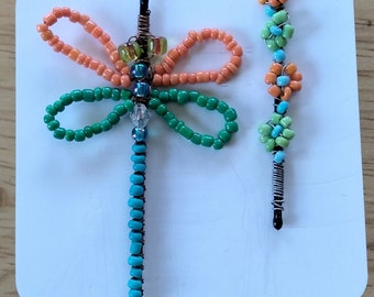 Dragonfly beaded bobby pin set, beaded hair pin, bead hair pin, hair pin, bobby pin, hair accessories, whimsical hair pin, hair jewelry,