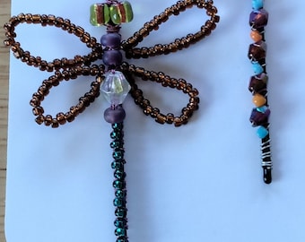 Dragonfly beaded bobby pin set, beaded hair pin, bead hair pin, hair pin, bobby pin, hair accessories, whimsical hair pin, hair jewelry