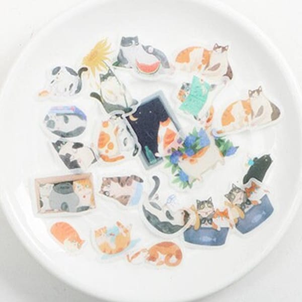 40 PCS Cat Washi Paper Stickers | Planner Stickers | Journal Stickers | Scrapbooking