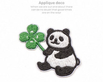 Panda and Four-leaf Clover Embroidered Stick On Patch | Iron On Applique | Sew On Patch