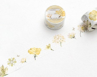 Silver Foil Yellow Flowers Washi Tape | Masking Tape | Planner Washi | Scrapbooking | Gift Wrapping