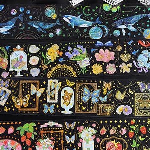Goldfolie Wal, Blume, klarer PET-Aufkleber, langer Aufkleberbogen, für Scrapbooking, Journaling, Planer, Notizbücher, Tagebücher, Junk Journal Kit