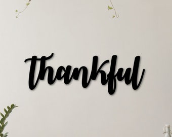 Metal Thankful Sign Rustic Farmhouse Style Metal Wall Art Thankful Word Art Thankful Grateful Blessed Wall Words Cursive Font Script Words