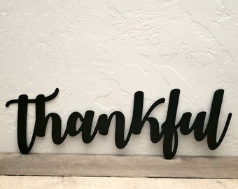 Metal Thankful Sign Rustic Farmhouse Style Metal Wall Art Thankful Word Art Thankful Grateful Blessed Wall Words Cursive Font Script Words