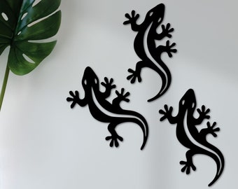 Metal Geckos | Set of 3 | Hawaii Decor | Outdoor Metal Wall Art | Tropical, Coastal Art | Gecko Gifts | Desert Lizard | Bathroom Decor