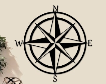 Nautical Compass Rose Metal Wall Art | Compass Metal Sign | Nautical Wall Decor | Beach Wall Art | Travel Explore Decor Gifts | Direction