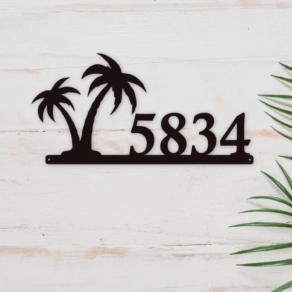 Personalized Palm Tree House Number | Outdoor Address Metal Sign | Metal House Numbers | Custom Tropical Address Sign | Beach House Decor