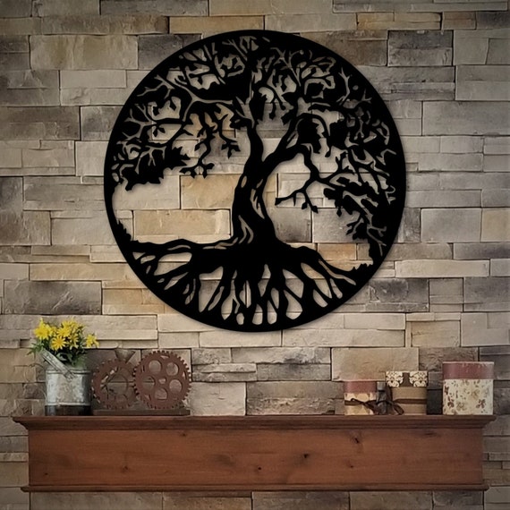  EXUNART Letrero de metal personalizado del árbol de la vida,  árbol de la vida es un producto popular de decoración del hogar en la  actualidad. Letrero de pared de metal personalizado