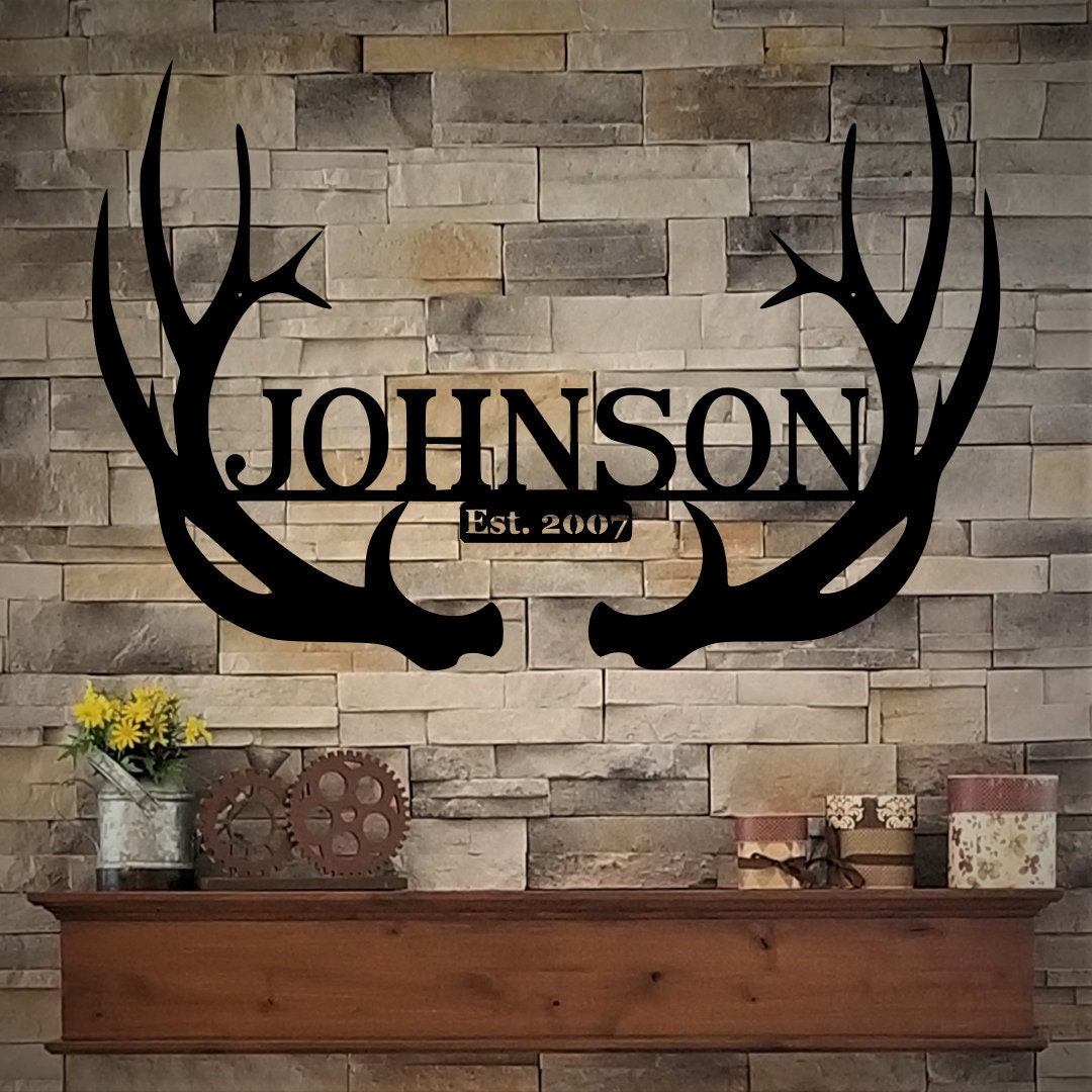 Antler Name Sign 30 Custom Deer Antler Family Name Etsy