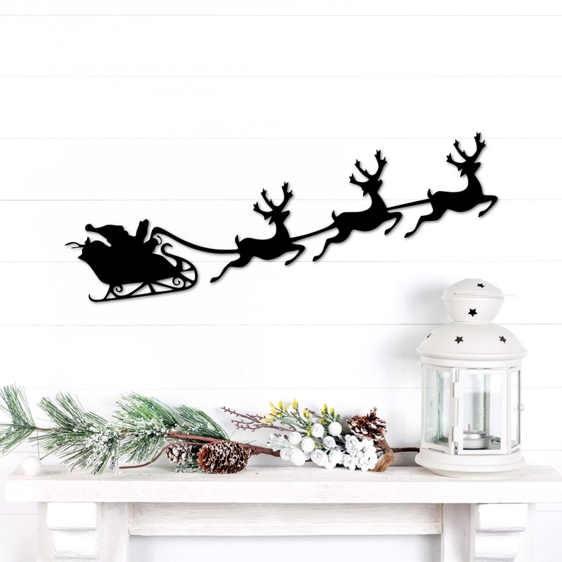 Santa with Reindeer Metal Wall Art Santa Sleigh Etsy