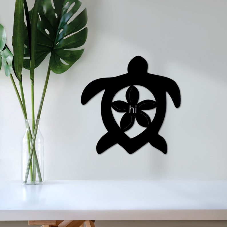 Hawaiian Honu Metal Wall Art With Plumeria Flower Sea Turtle Etsy