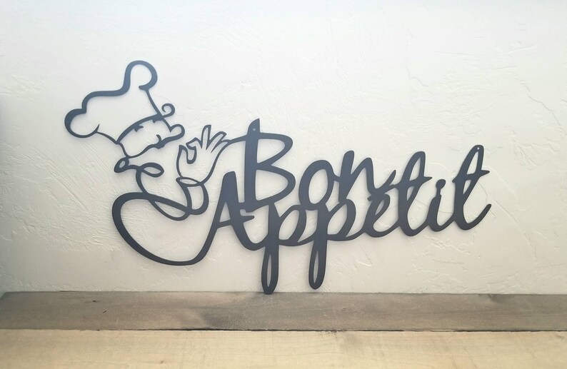 Bon Appetit Kitchen Sign Metal Wall Art With French Chef Bon Etsy