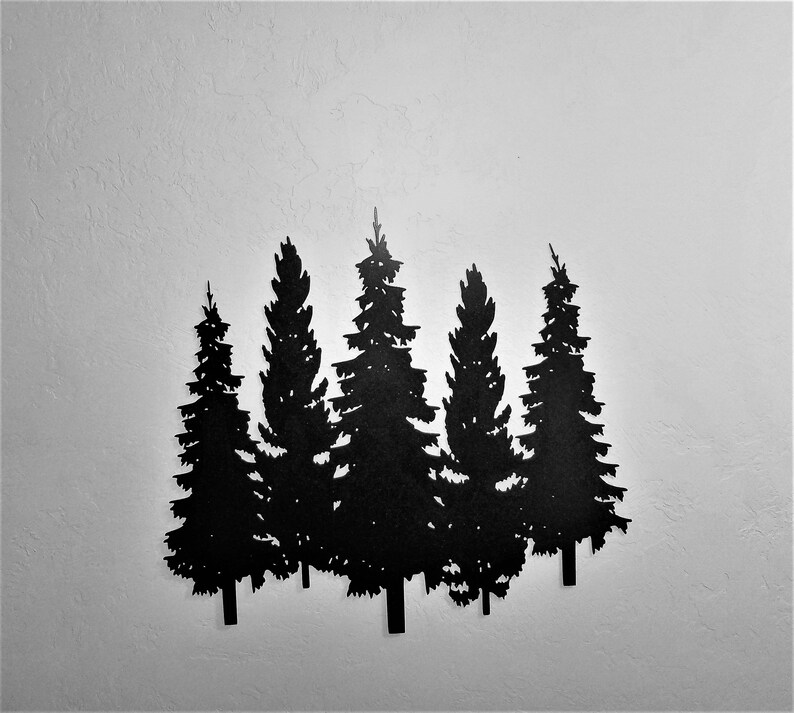 Metal Pine Trees Group of 5 Pine Trees Metal Wall Art Etsy