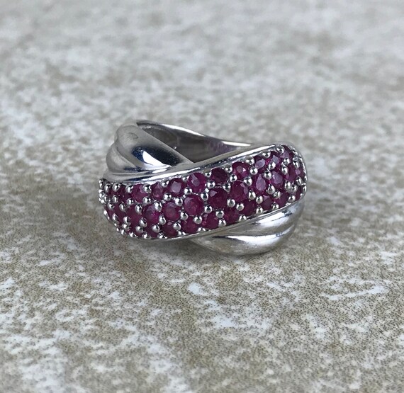 Ruby Crossover Band Ring Size 5/Sterling Silver/G… - image 2
