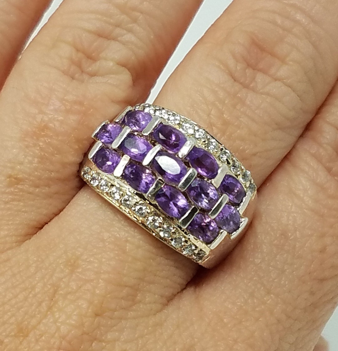 •AMETHYST - NINE NAVETTES• multi-stone silver ring (various sizes)