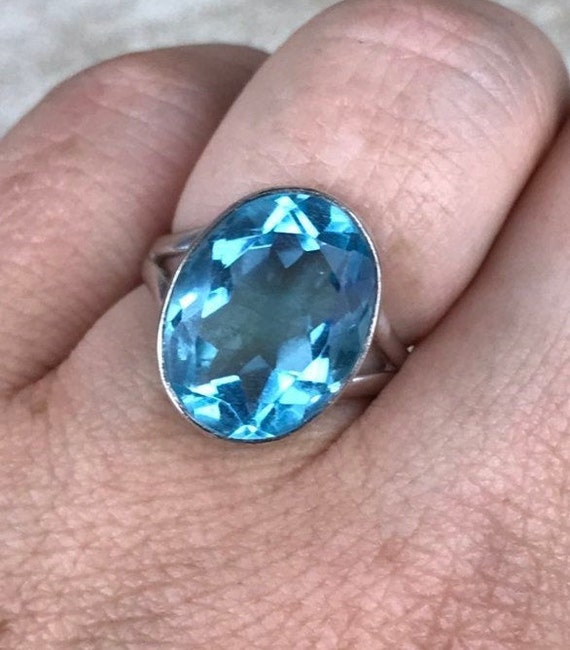 Swiss Blue CZ Ring Size 7/Oval Cut Solitaire 8.7ct
