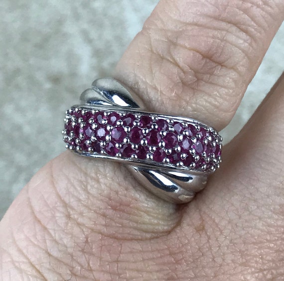 Ruby Crossover Band Ring Size 5/Sterling Silver/G… - image 1